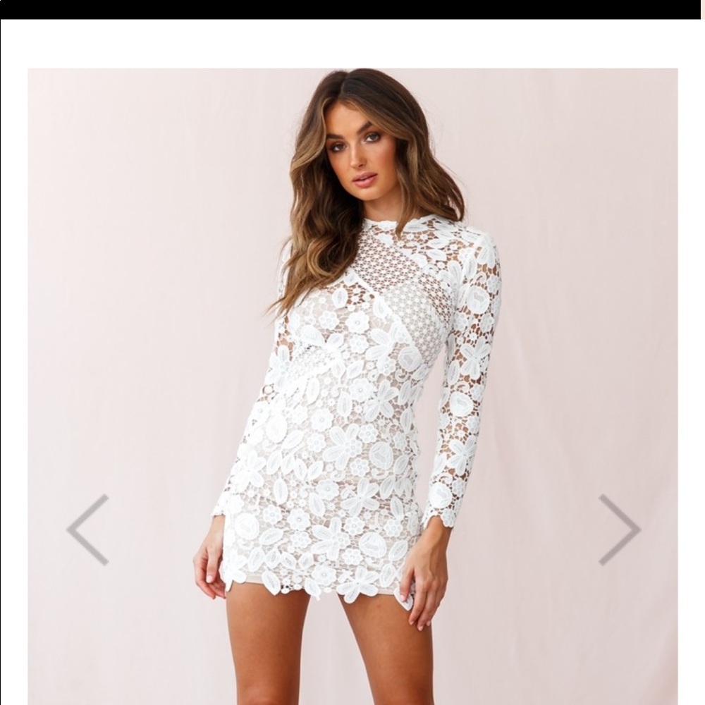 Selfie Leslie Reinhart Floral Asymmetrical Mesh Dress White